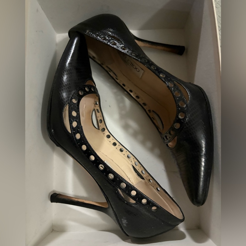 Erin Black Jimmy Choo Black Leather Women's Shoes - Picture 5 of 5